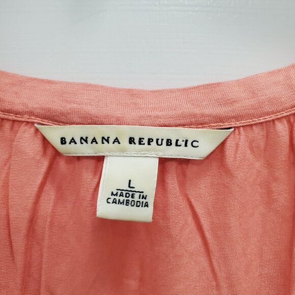 Banana Republic Women's‎ Salmon Metallic Thread Embroidered Tie Neck Top Size L - Picture 3 of 5